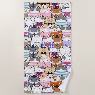 Cute and Colourful Kawaii Cat Pattern Beach Towel