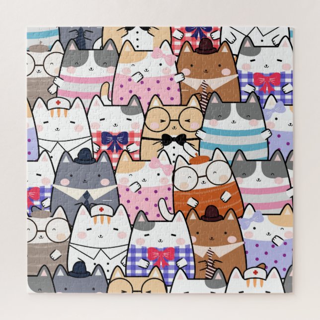 Cute and Colourful Kawaii Cat Pattern Jigsaw Puzzle (Vertical)