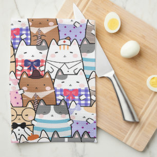 Cute and Colourful Kawaii Cat Pattern Kitchen Towel