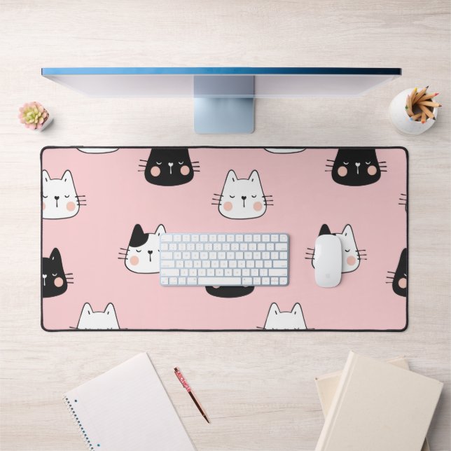 Cute and colourful kawaii cats seamless pattern  desk mat (Office 1)