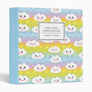 Cute and Colourful Kawaii Clouds Pattern Binder