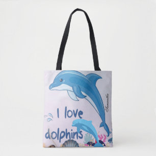 Cute and Colourful l Love Dolphins Quotes Name Tot Tote Bag