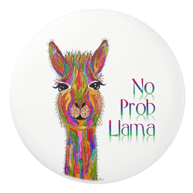 Cute and Colourful Llama Door Knob - Ceramic (Front)