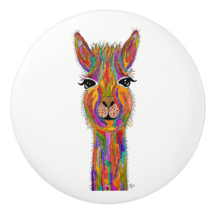 Cute and Colourful Llama Door Knob - Ceramic