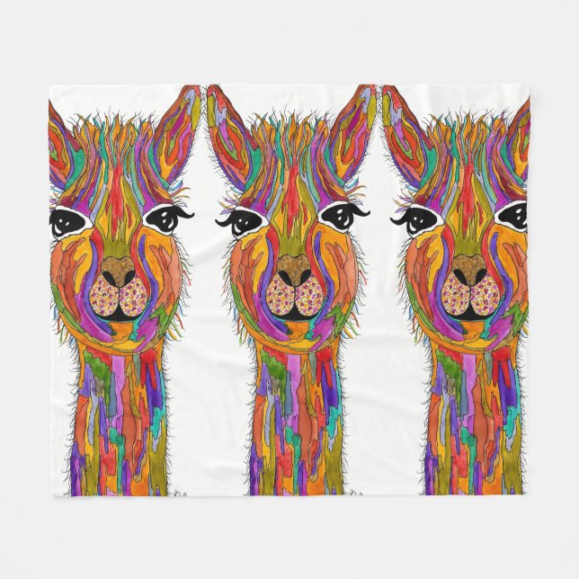 Cute and Colourful Llama Fleece Blanket (Front (Horizontal))