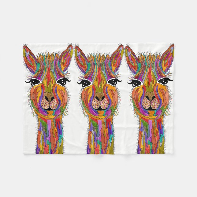 Cute and Colourful Llama Fleece Blanket (Front (Horizontal))