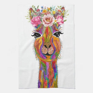 Cute and Colourful Llama Floral Kitchen Towel