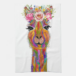Cute and Colourful Llama Floral Kitchen Towel