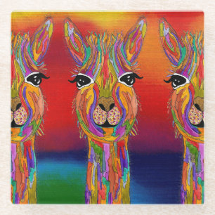 Cute and Colourful Llama Glass Coaster