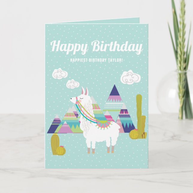 Cute and Colourful Llama Happy Birthday Card (Front)