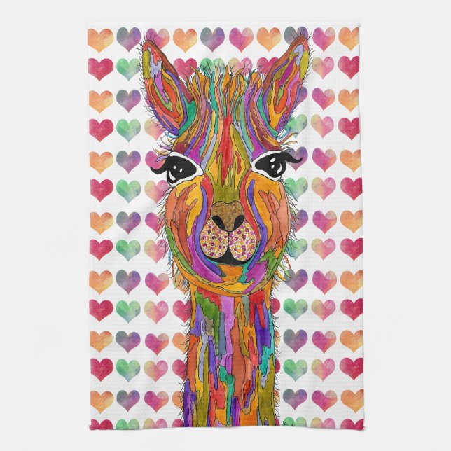 Cute and Colourful Llama Kitchen Towel (Vertical)