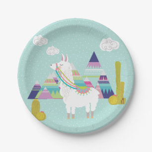 Cute and Colourful Llama Personalized Paper Plates