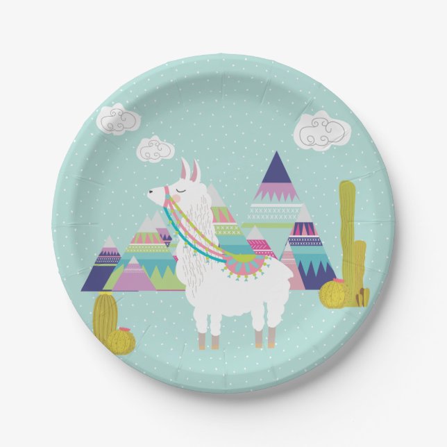 Cute and Colourful Llama Personalized Paper Plates (Front)