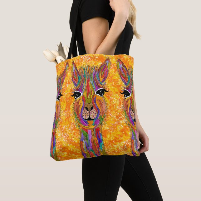 Cute and Colourful Llama Tote Bag (Close Up)