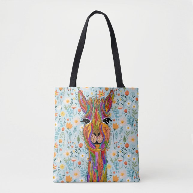 Cute and Colourful Llama Tote Bag (Front)