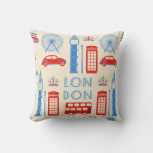 Cute and Colourful London Cartoon Drawing Throw Pillow