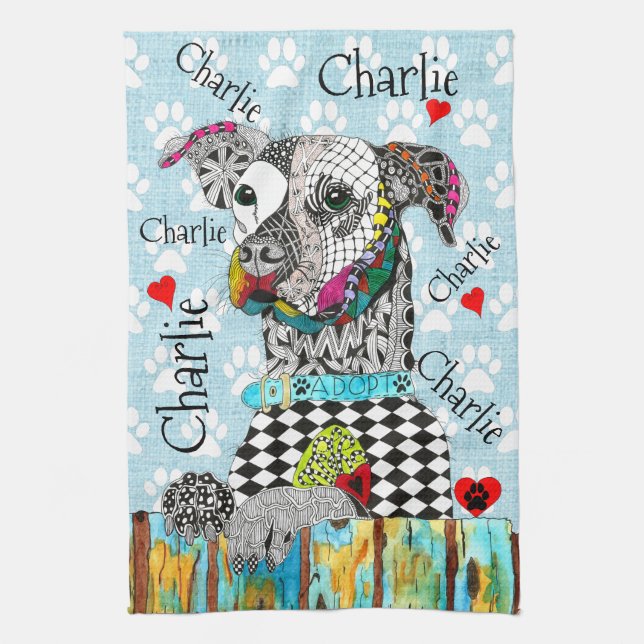Cute and Colourful Mixed Breed Dog Kitchen Towel (Vertical)
