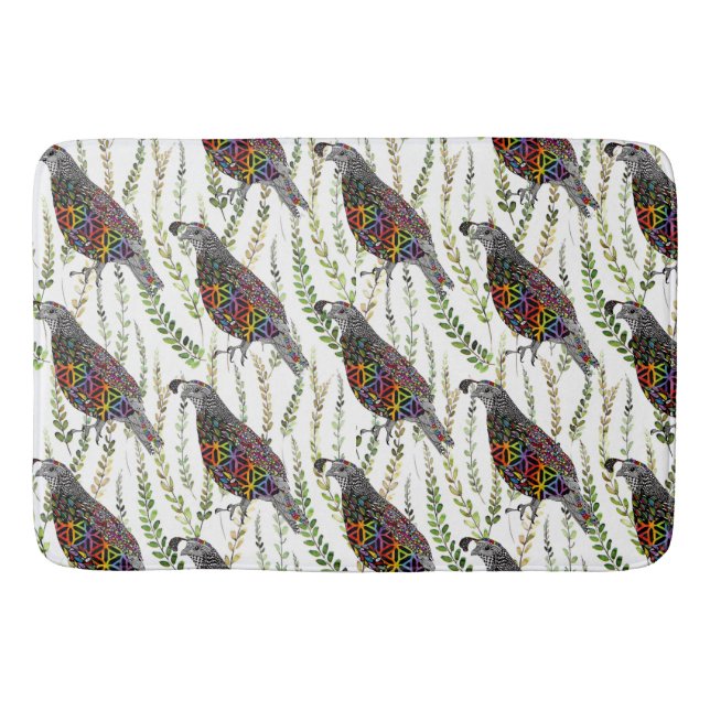 Cute and Colourful Mountain Quail Bath Mat (Front)