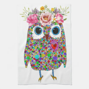 Cute and Colourful Owl Floral Kitchen Towel