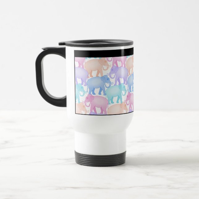 Cute and Colourful Pastel Elephant Pattern Travel Mug (Left)