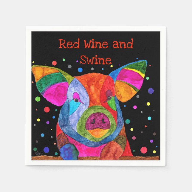 Cute and Colourful Pig Cocktail Napkins (Front)