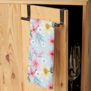 Cute and Colourful Pink Yellow White Floral Patter Kitchen Towel