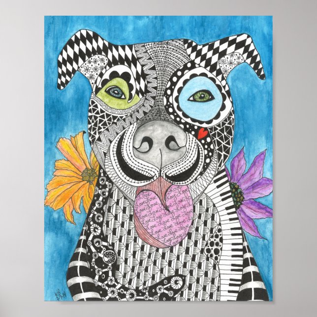 Cute and Colourful Pit Bull Poster - 8x10" (Front)