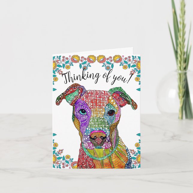 Cute and Colourful Pitbull Greeting Card (Front)