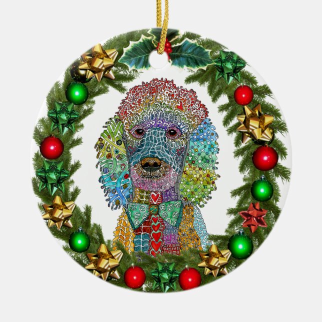 Cute and Colourful Poodle Goldendoodle Ceramic Ornament (Front)