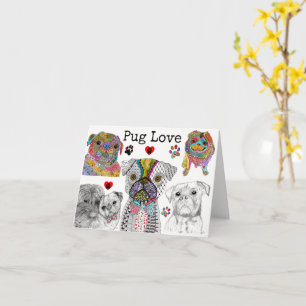 Cute and Colourful Pug Dog Assortment Greeting Car Card