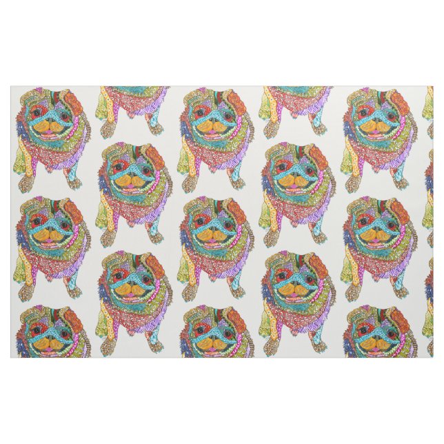 Cute and Colourful Pug Dog Fabric (Fat Quarter)