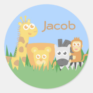 Cute and Colourful Safari Animals Classic Round Sticker