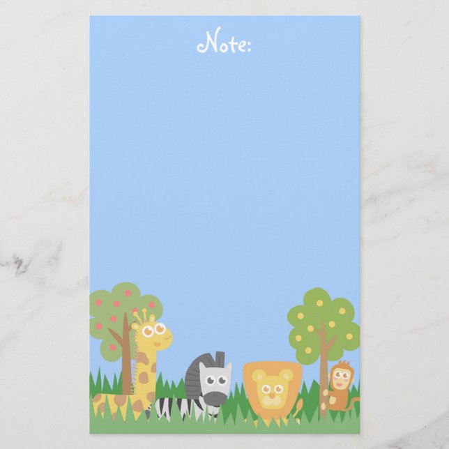 Cute and colourful Safari Animals, for kids Stationery (Front)