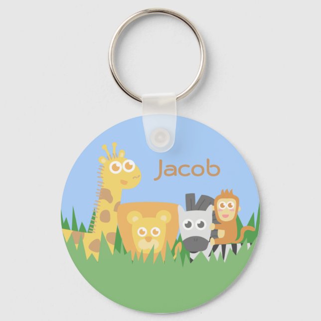 Cute and Colourful Safari Animals Personalized Keychain (Front)