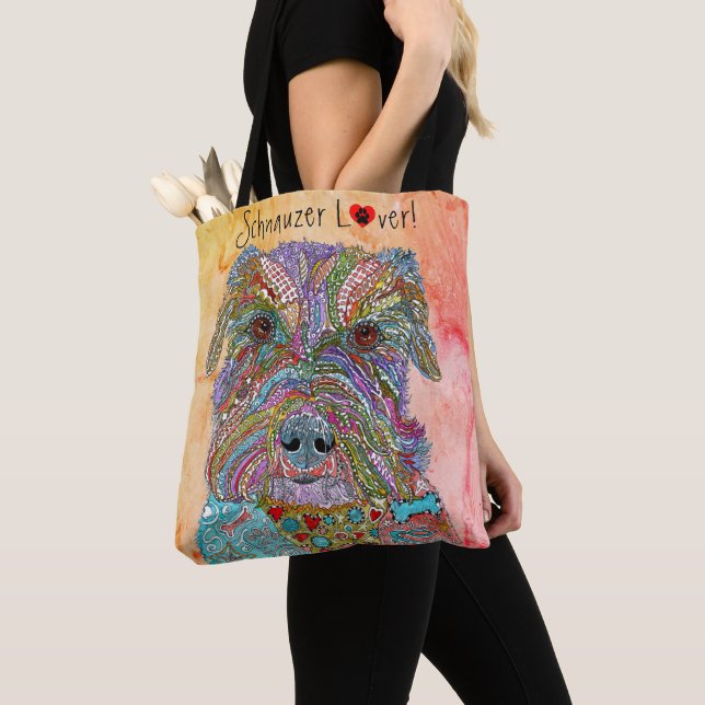 Cute and Colourful Schnauzer Lover   Tote Bag (Close Up)