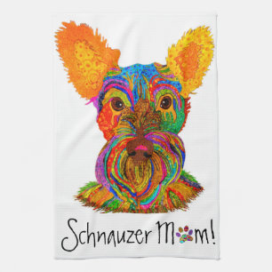 Cute and Colourful Schnauzer Mom Kitchen Towel