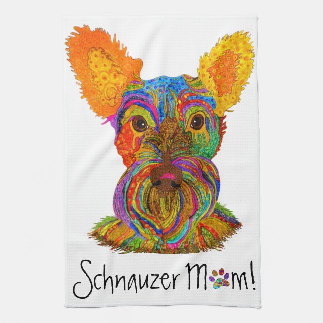Cute and Colourful Schnauzer Mom Kitchen Towel (Vertical)