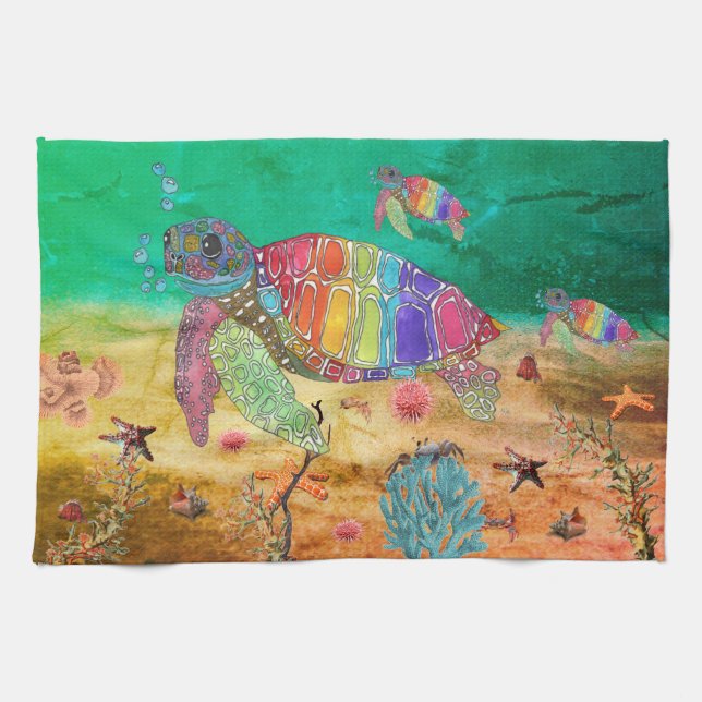 Cute and Colourful Sea Turtle Kitchen Towel (Horizontal)