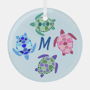 Cute and Colourful Sea Turtles Suncatcher Monogram Glass Ornament