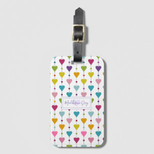 Cute and Colourful Seamless Hearts Pattern Monogra Luggage Tag
