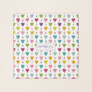 Cute and Colourful Seamless Hearts Pattern Monogra Scarf