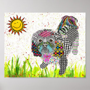 Cute and Colourful Shih Tzu Poster 10"x8"