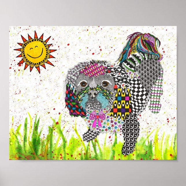 Cute and Colourful Shih Tzu Poster 10"x8" (Front)