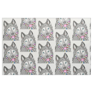 Cute and Colourful Siberian Husky Fabric