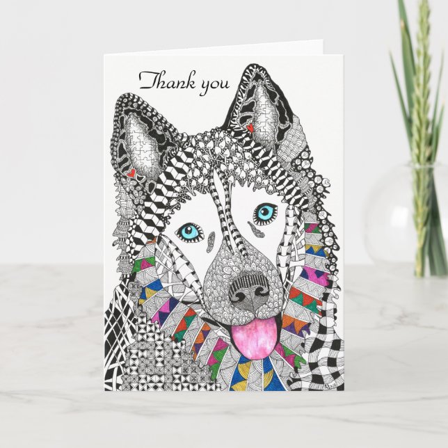 Cute and Colourful Siberian Husky Greeting Card (Front)