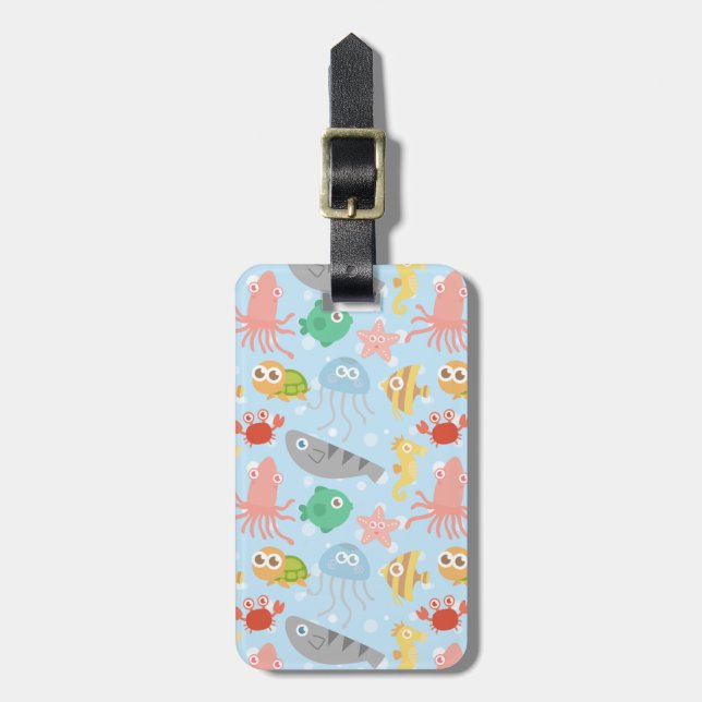 Cute and Colourful Underwater Animals Pattern Luggage Tag (Front Vertical)