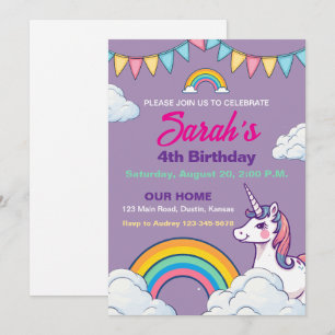 Cute and Colourful Unicorn Birthday Party Invitation