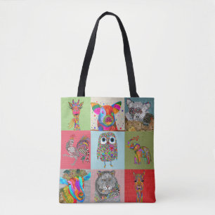Cute and Colourful Zoo and Farm Animals Tote Bag