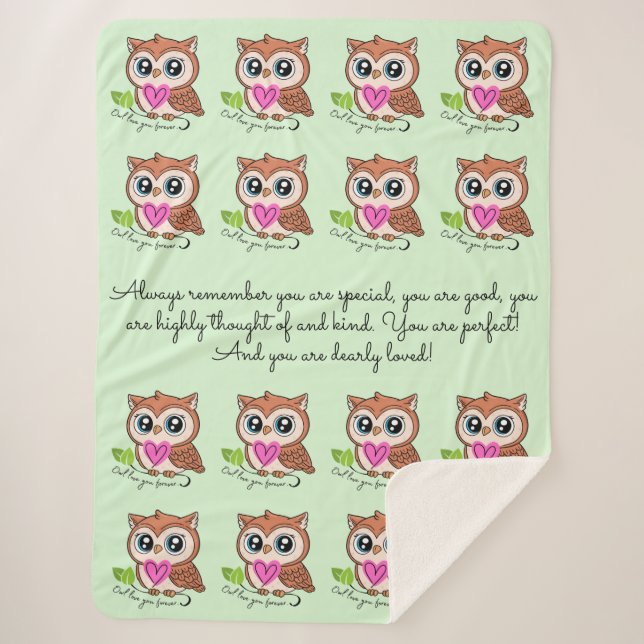 Cute and Comfy Owl Love You Forever Sherpa Blanket (Front)