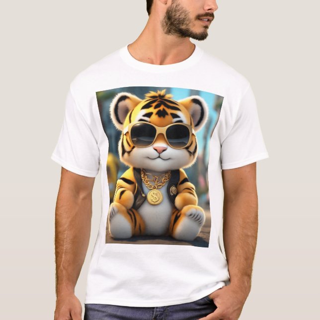 Cute And Cool Fluffy Tiger T-Shirt (Front)
